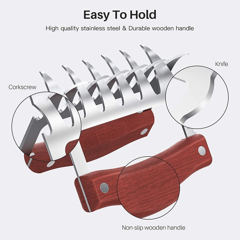 Bear Claws Stainless Steel BBQ Meat Shredder Claws with Wooden Handle Bottle Opener Turkey Chicken Claws KC0423