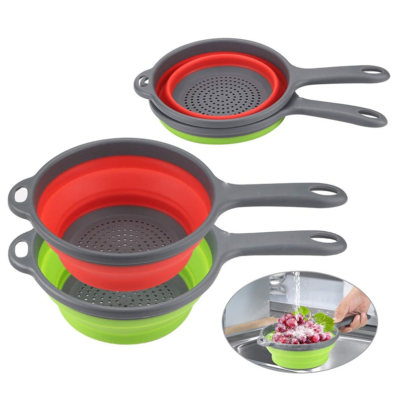 Foldable Silicone Colander Fruit Vegetable Washing Basket Strainer With Handle Strainer Collapsible Drainer  Kitchen Tools