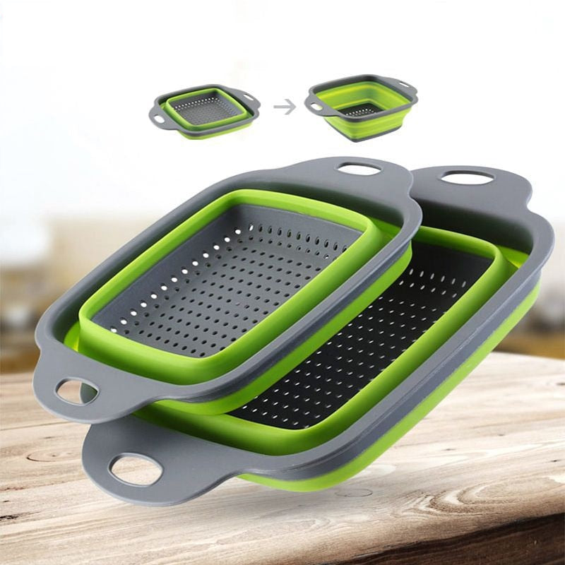 Silicone Folding Drain Basket Fruit Vegetable Washing Basket Foldable Strainer Colander Collapsible Drainer Kitchen Storage Tool