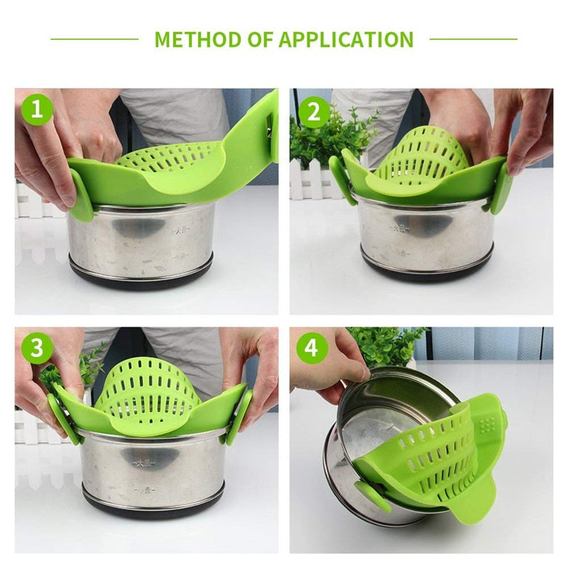 Universal Silicone Clip-on Pan Pot Strainer Anti-spill Pasta Pot Strainer Food Grade Rice Fruit Colander Strainer KC0111