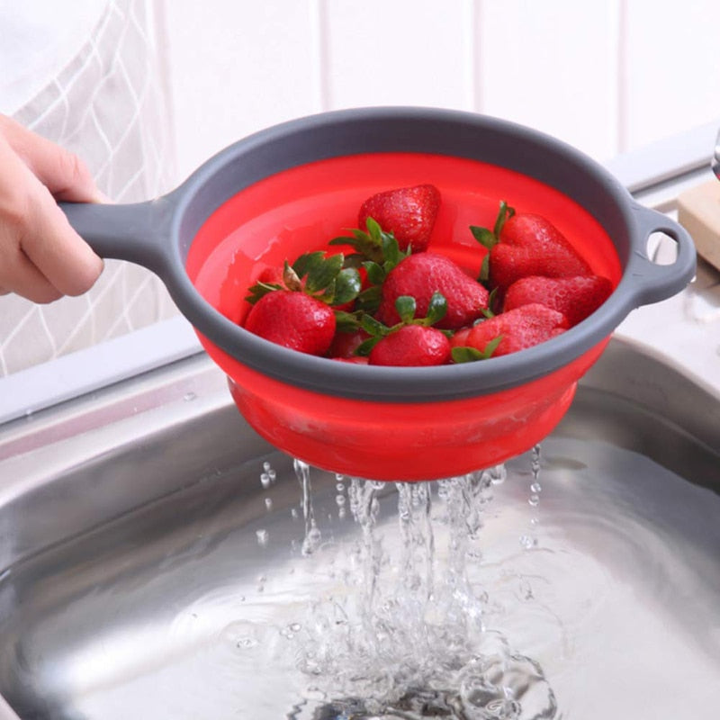 Foldable Silicone Colander Fruit Vegetable Washing Basket Strainer With Handle Strainer Collapsible Drainer  Kitchen Tools