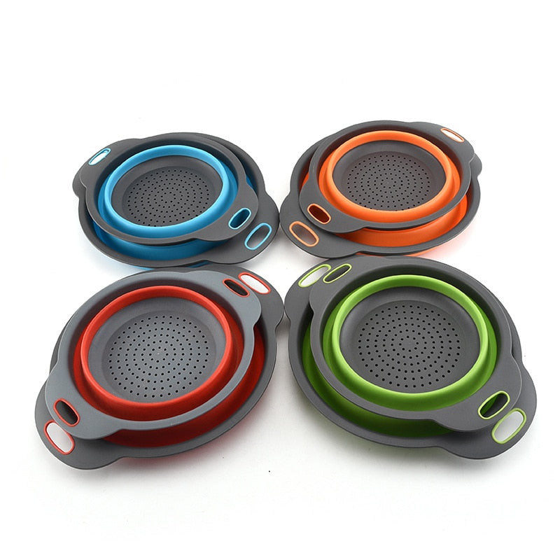 Foldable Silicone Colander Fruit Vegetable Washing Basket Strainer With Handle Strainer Collapsible Drainer Kitchen Tools