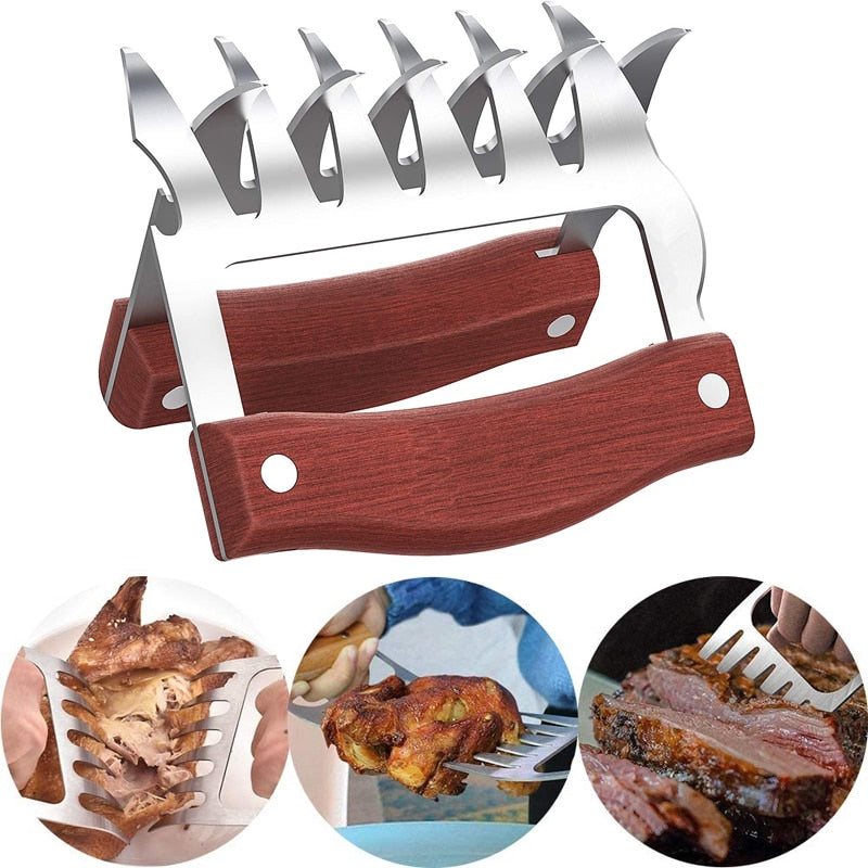 Bear Claws Stainless Steel BBQ Meat Shredder Claws with Wooden Handle Bottle Opener Turkey Chicken Claws KC0423