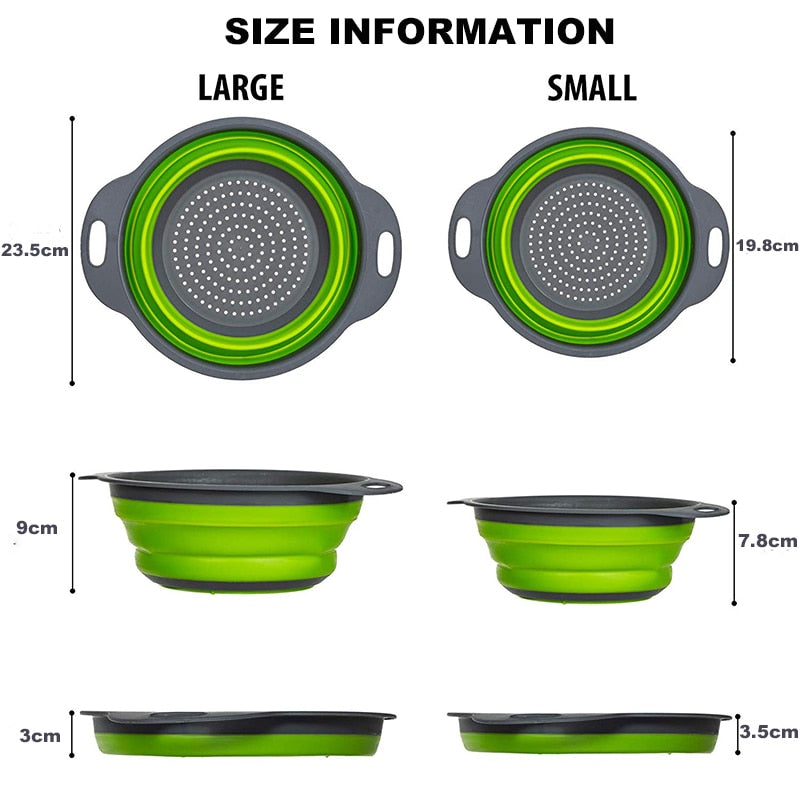 Foldable Silicone Colander Fruit Vegetable Washing Basket Strainer With Handle Strainer Collapsible Drainer  Kitchen Tools