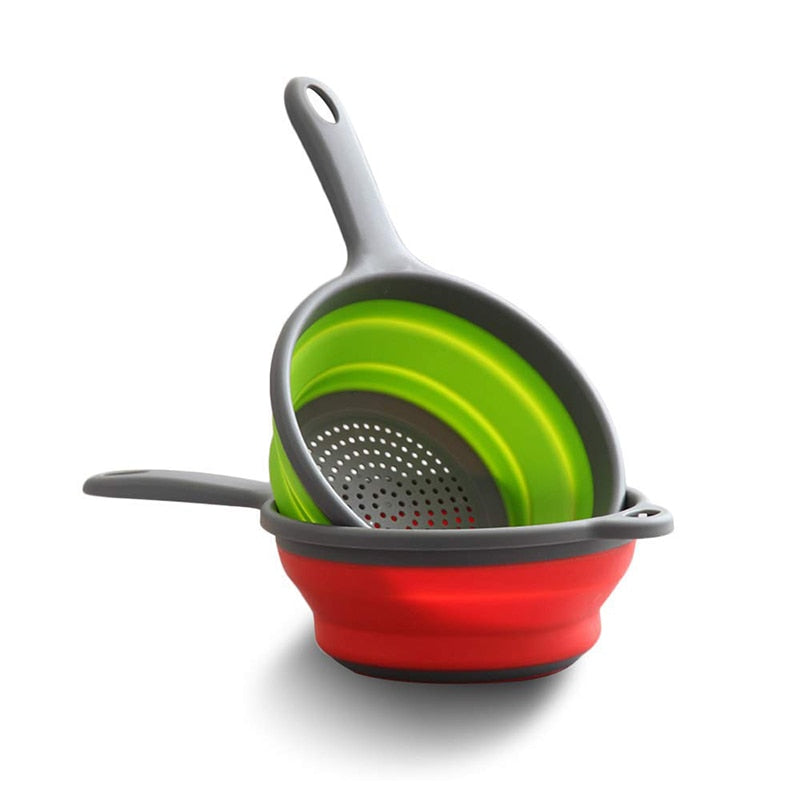 Foldable Silicone Colander Fruit Vegetable Washing Basket Strainer With Handle Strainer Collapsible Drainer Kitchen Tools