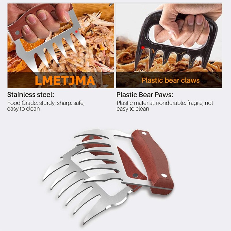 Bear Claws Stainless Steel BBQ Meat Shredder Claws with Wooden Handle Bottle Opener Turkey Chicken Claws KC0423