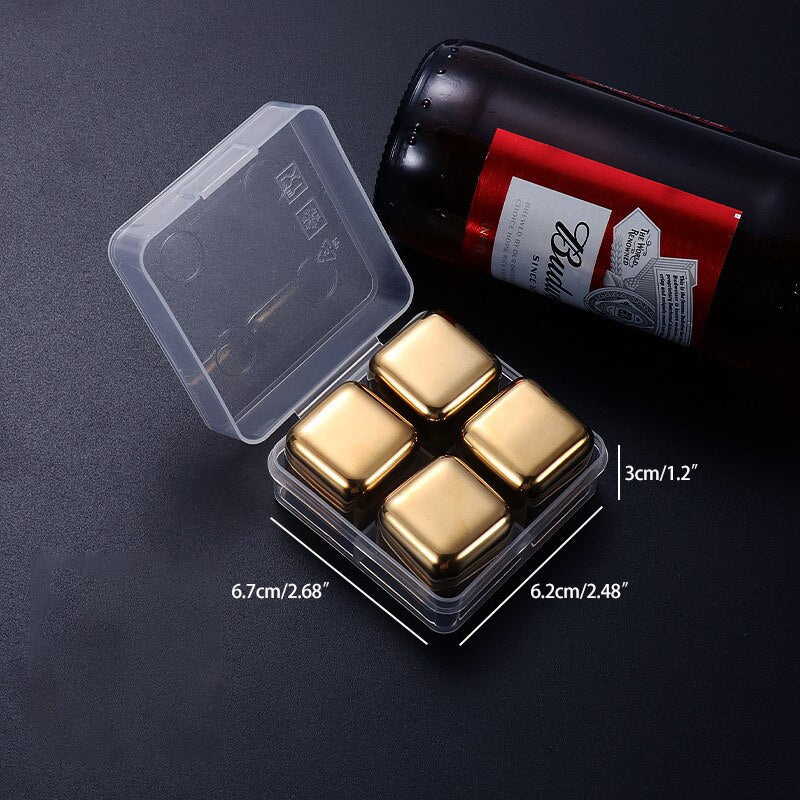 2-8 Pcs Stainless Steel Gold Ice Cubes Set Reusable Chilling Stones for Whiskey Cube Wine Cooling Cube Chilling Rock Bar Tool