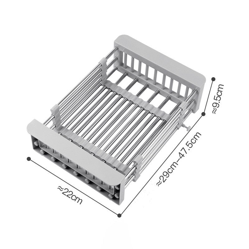Multifunctional Kitchen Sink Drain Rack Retractable Stainless Steel Drain Basket Over The Sink Dish Drying Rack Accessories