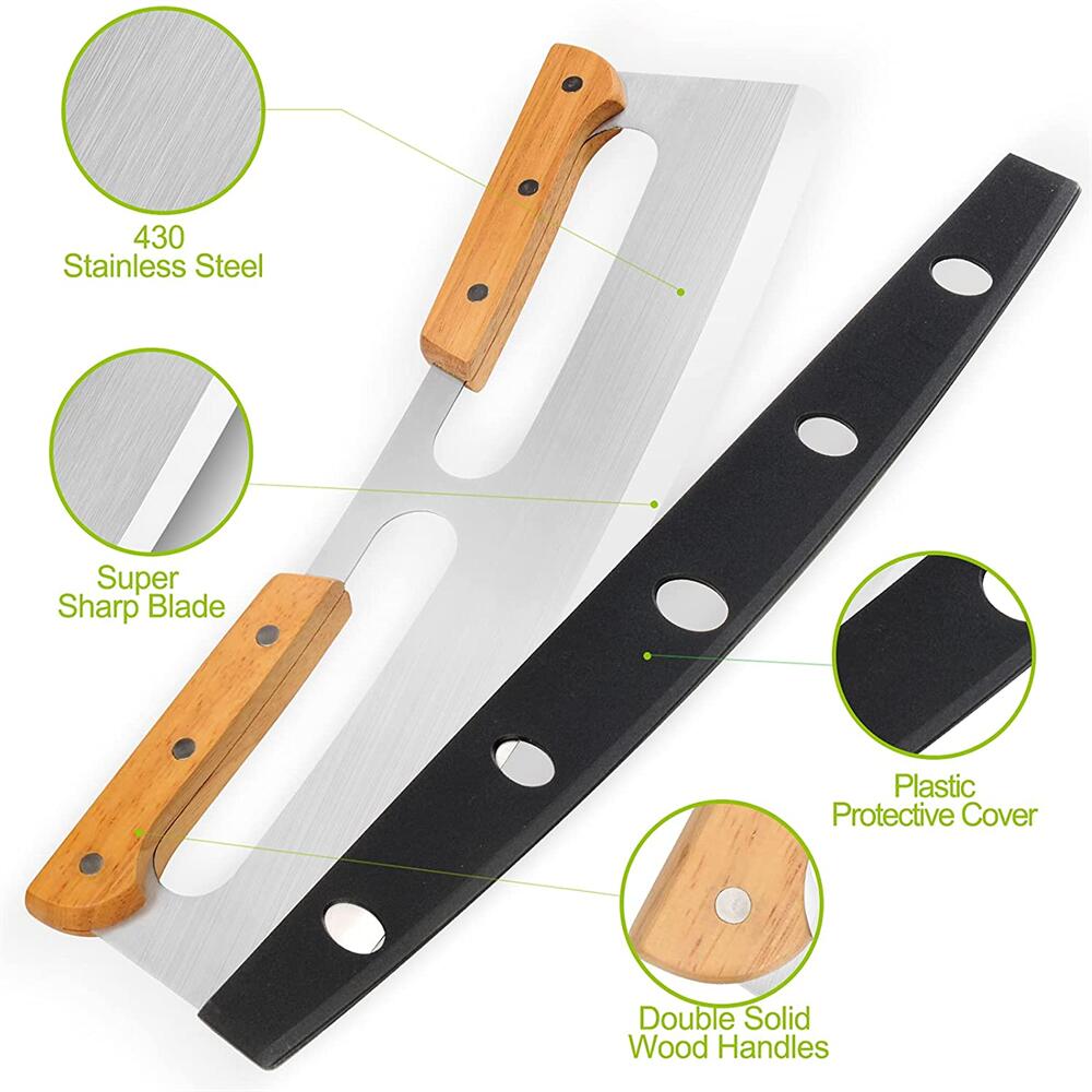 Stainless Steel Wooden Handles Pizza Cutter Home Gadgets Blade With Cover Pizza Rocking Cutter Tools Knife Kitchen Accessories