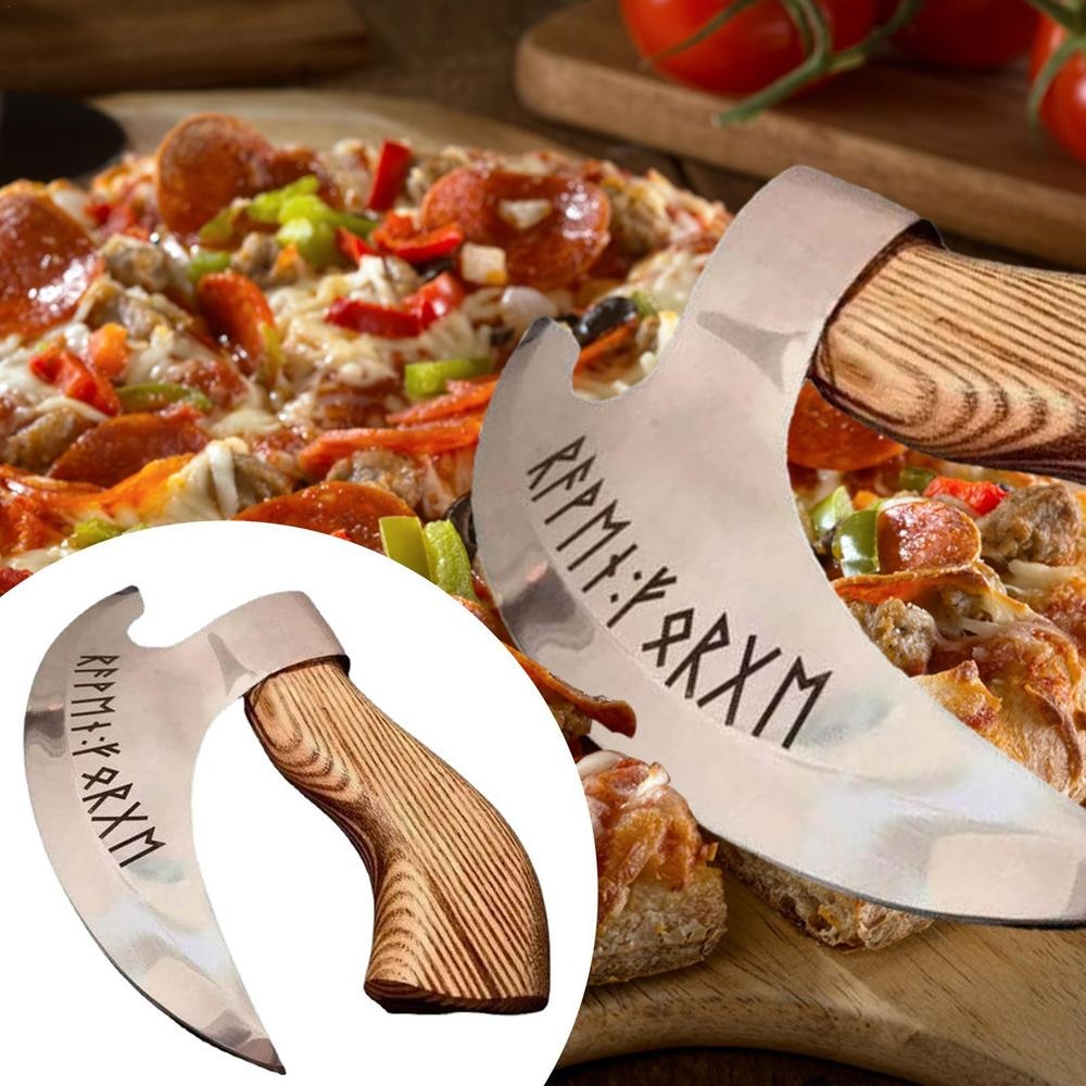 Pizza Axe Knife Stainless Steel Cutting Pizza Axe Vintage Wooden Handle Multifunctional Axe Cookie Scissor Kitchen Accessories