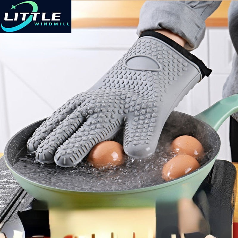 1 hand Bake Silicone Gloves Microwave Oven Baking Gloves Kitchen Anti-scald Anti-slip Silicone BBQ Oven Pot Holder Mitt Kitchen