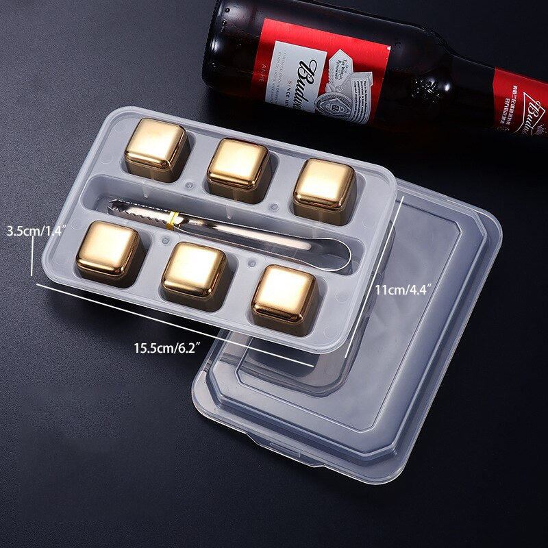 2-8 Pcs Stainless Steel Gold Ice Cubes Set Reusable Chilling Stones for Whiskey Cube Wine Cooling Cube Chilling Rock Bar Tool