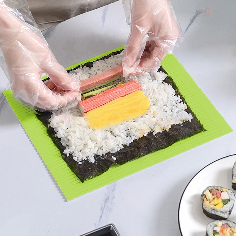 1pc DIY Silicone Sushi Roller Mats Washable Reusable Sushi Roll Mold Mat DIY Food Rolling Rice Rolling Maker Cake Roll Pad