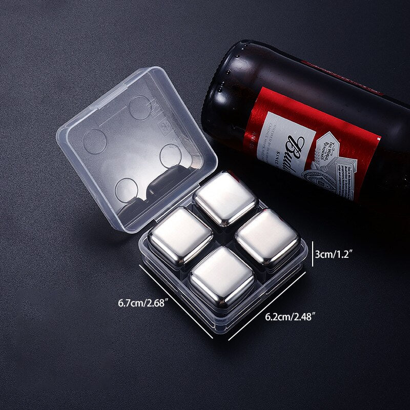 2-8 Pcs Stainless Steel Gold Ice Cubes Set Reusable Chilling Stones for Whiskey Cube Wine Cooling Cube Chilling Rock Bar Tool