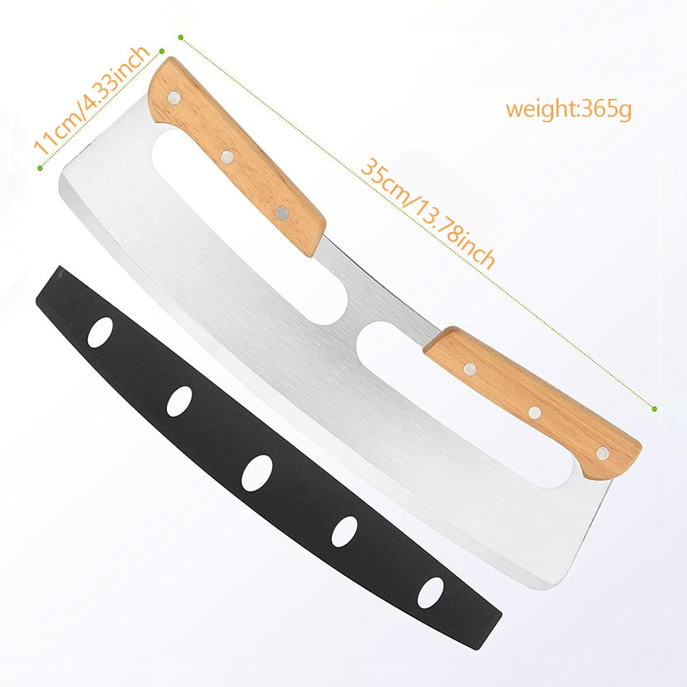 Stainless Steel Wooden Handles Pizza Cutter Home Gadgets Blade With Cover Pizza Rocking Cutter Tools Knife Kitchen Accessories
