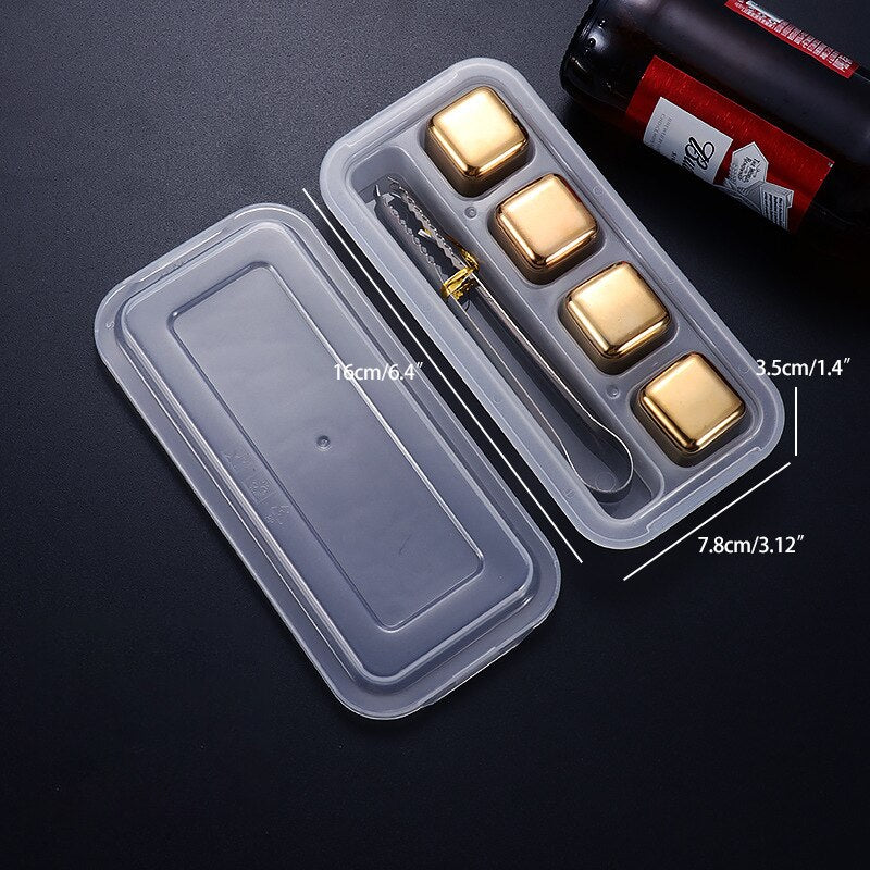 2-8 Pcs Stainless Steel Gold Ice Cubes Set Reusable Chilling Stones for Whiskey Cube Wine Cooling Cube Chilling Rock Bar Tool