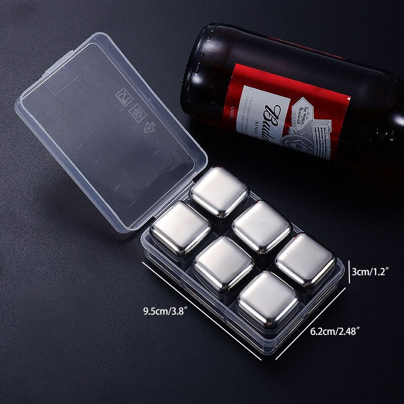 2-8 Pcs Stainless Steel Gold Ice Cubes Set Reusable Chilling Stones for Whiskey Cube Wine Cooling Cube Chilling Rock Bar Tool