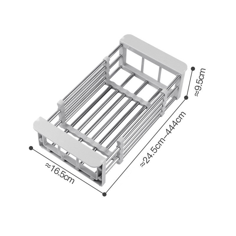 Adjustable Kitchen Stainless Steel Sink Rack Telescopic Sink Dish Rack Sink Holder Organizer Fruit Vegetable Washing Drainer