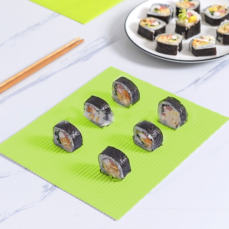 1pc DIY Silicone Sushi Roller Mats Washable Reusable Sushi Roll Mold Mat DIY Food Rolling Rice Rolling Maker Cake Roll Pad