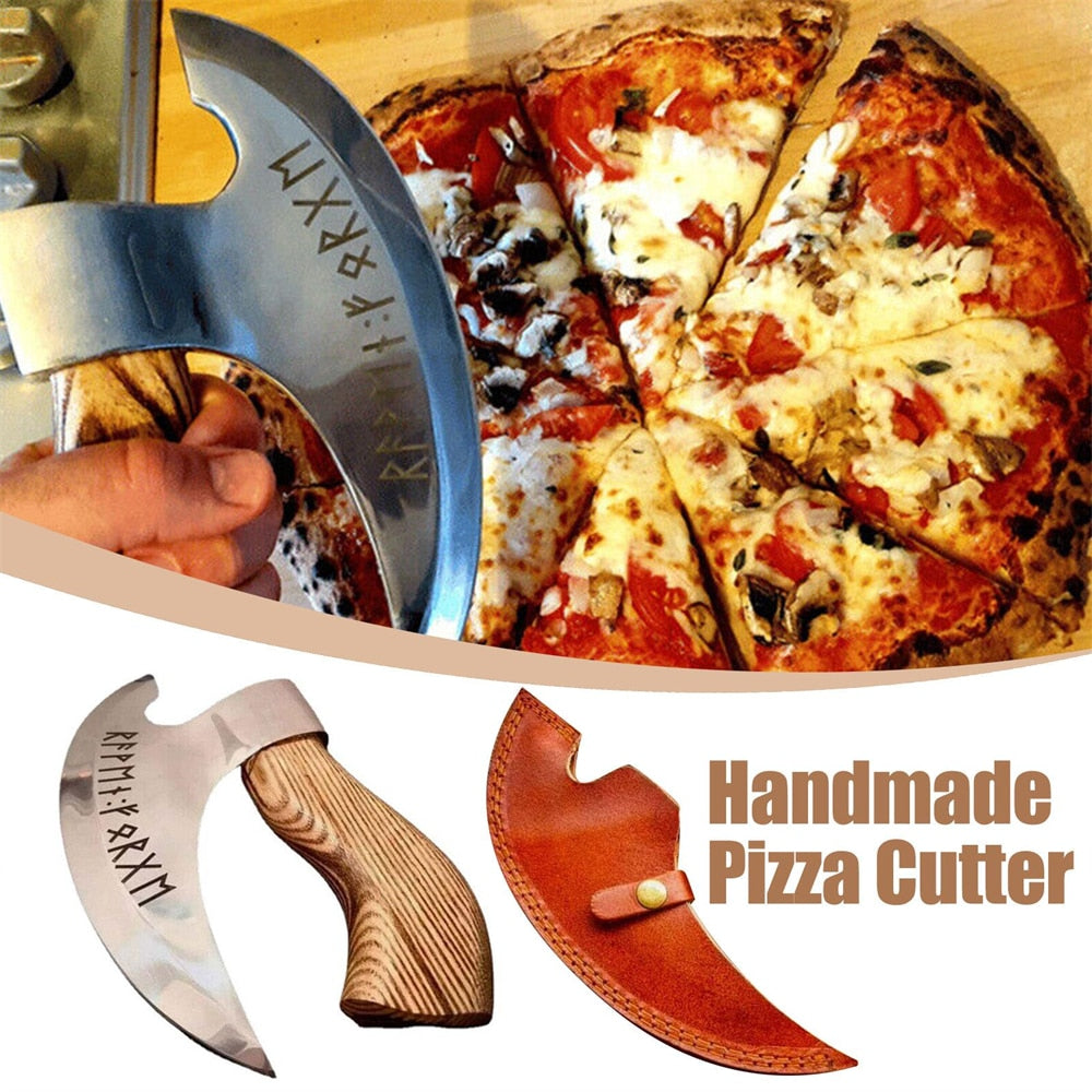 Pizza Axe Knife Stainless Steel Cutting Pizza Axe Vintage Wooden Handle Multifunctional Axe Cookie Scissor Kitchen Accessories