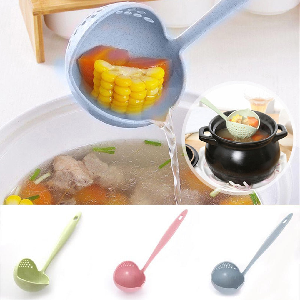 New Soup Spoon Long Handle Kitchen Strainer Solid Color Cooking Colander Kitchen Scoop Plastic Tableware Colander Hot