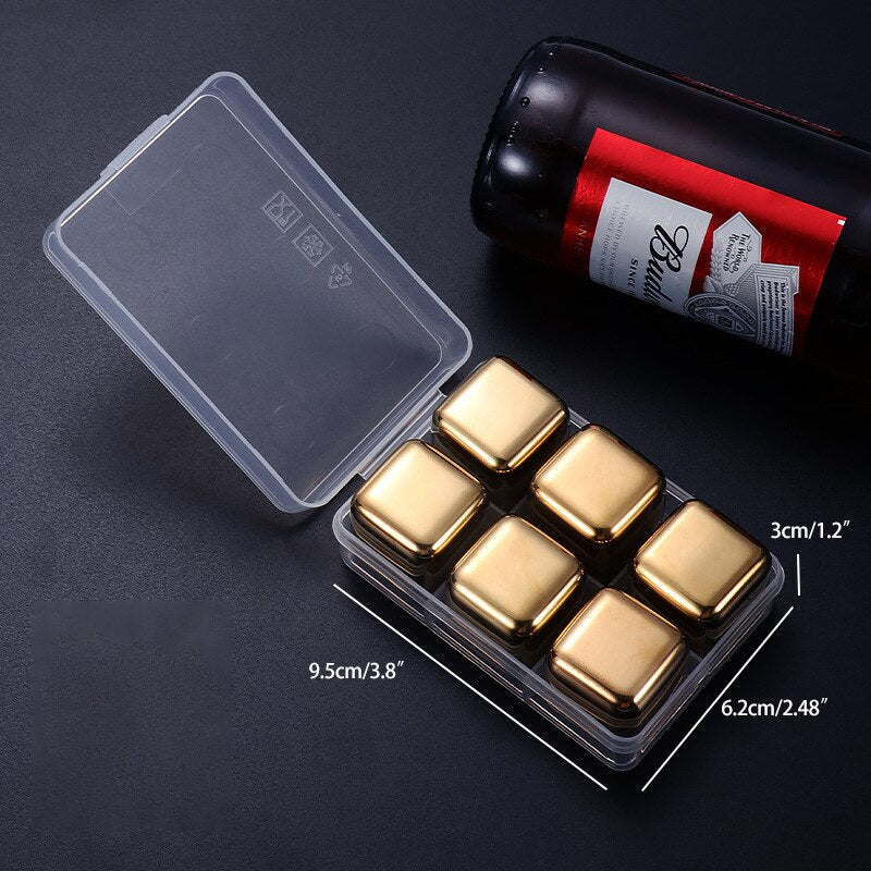 2-8 Pcs Stainless Steel Gold Ice Cubes Set Reusable Chilling Stones for Whiskey Cube Wine Cooling Cube Chilling Rock Bar Tool