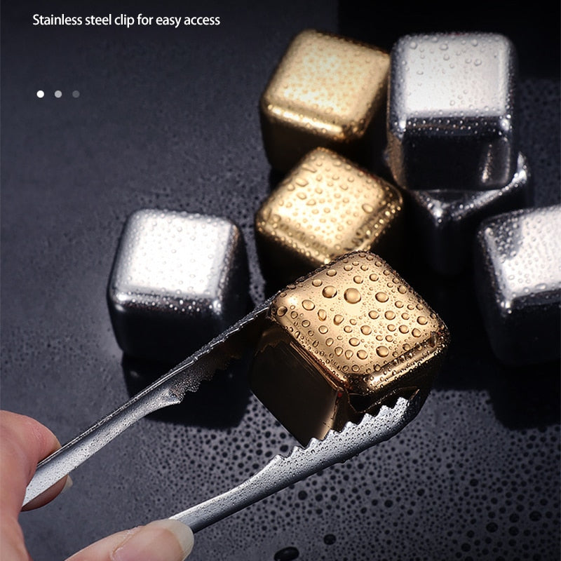 2-8 Pcs Stainless Steel Gold Ice Cubes Set Reusable Chilling Stones for Whiskey Cube Wine Cooling Cube Chilling Rock Bar Tool