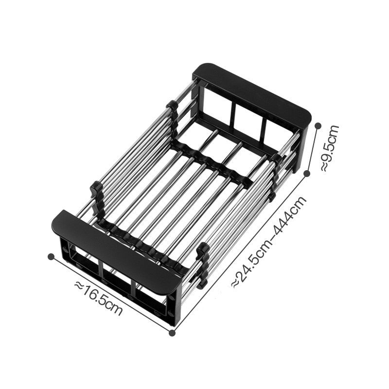 Adjustable Kitchen Stainless Steel Sink Rack Telescopic Sink Dish Rack Sink Holder Organizer Fruit Vegetable Washing Drainer