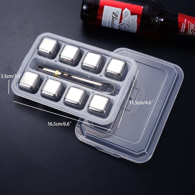 2-8 Pcs Stainless Steel Gold Ice Cubes Set Reusable Chilling Stones for Whiskey Cube Wine Cooling Cube Chilling Rock Bar Tool