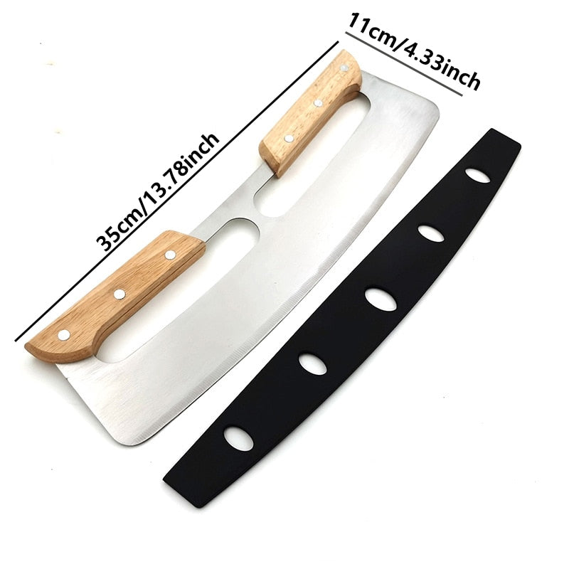 Stainless Steel Wooden Handles Pizza Cutter Home Gadgets Blade With Cover Pizza Rocking Cutter Tools Knife Kitchen Accessories