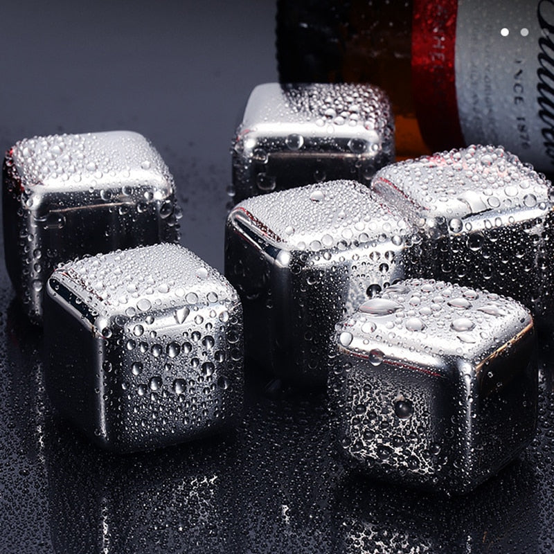 2-8 Pcs Stainless Steel Gold Ice Cubes Set Reusable Chilling Stones for Whiskey Cube Wine Cooling Cube Chilling Rock Bar Tool