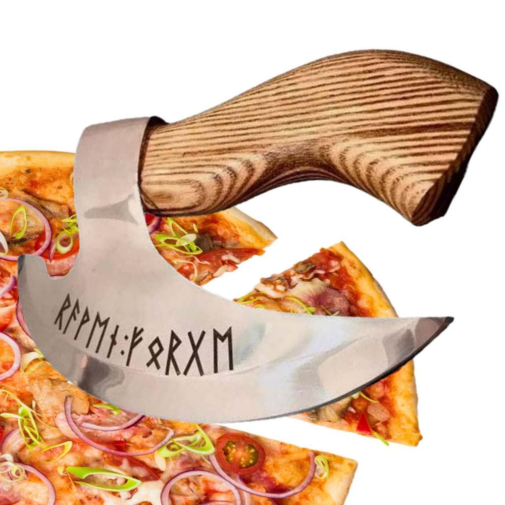 Pizza Axe Knife Stainless Steel Cutting Pizza Axe Vintage Wooden Handle Multifunctional Axe Cookie Scissor Kitchen Accessories
