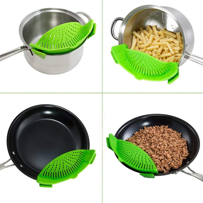 Clip On Hands-Free Kitchen Silicone Food Strainer For Pasta – ebaMy