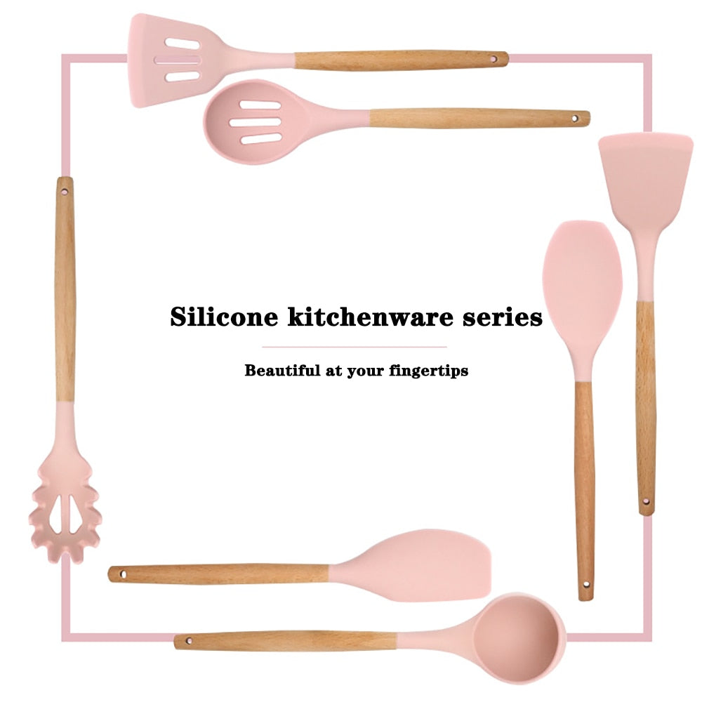 Silicone Kitchenware Cooking Utensils Non-stick Cookware Anti-slip Shovel  Spatula Shovel Spoon Cooking Tool Kitchen Accessories